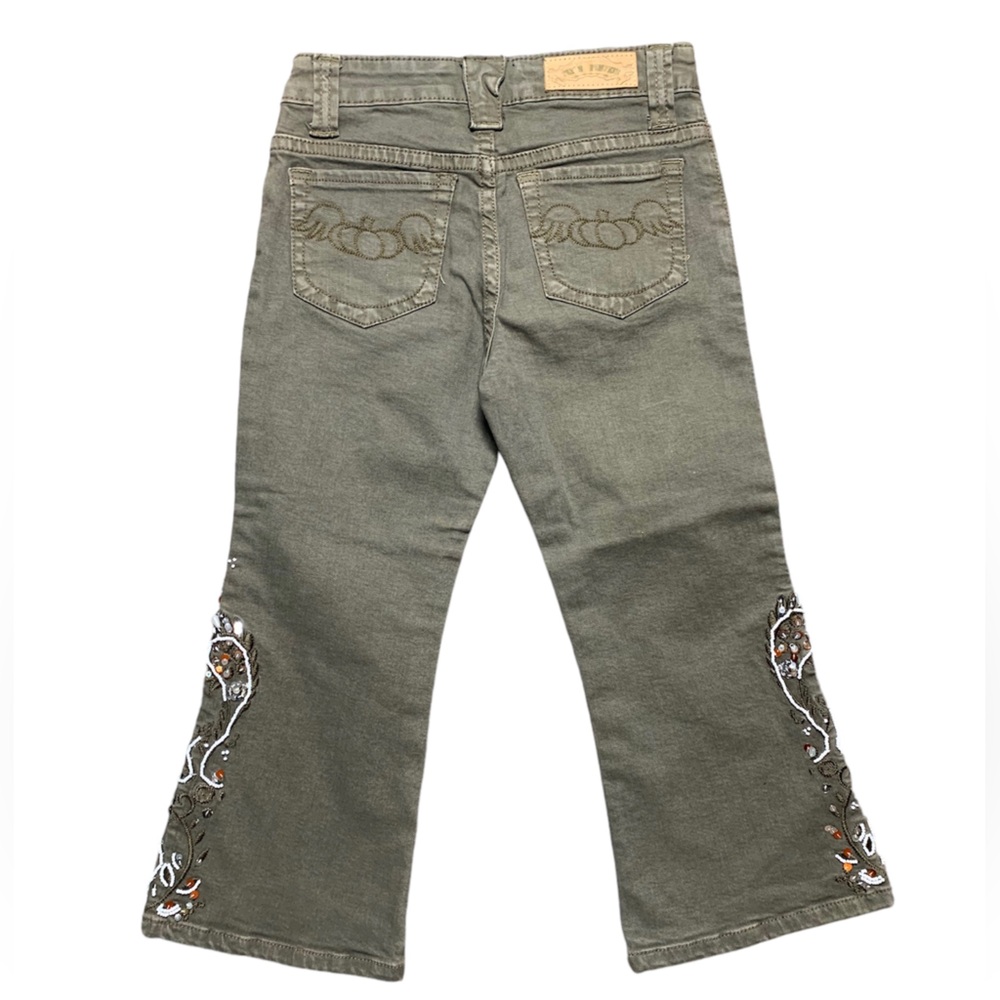 Flyn Pumpkin Girls Olive Green Beaded Flare Jeans Fall KPI-1006-OL